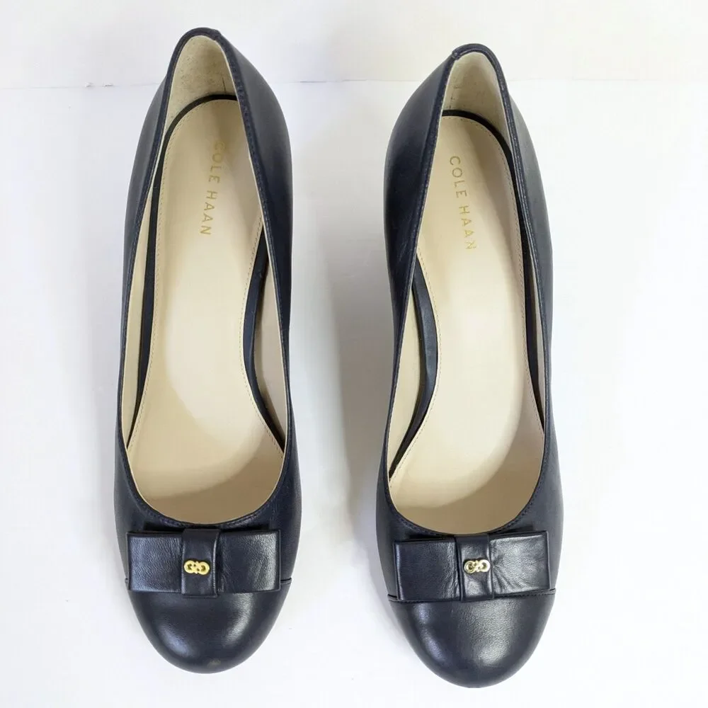 Cole Haan Adair Navy Blue 9B Leather Wedge Heels Pumps W13162 Business Casual